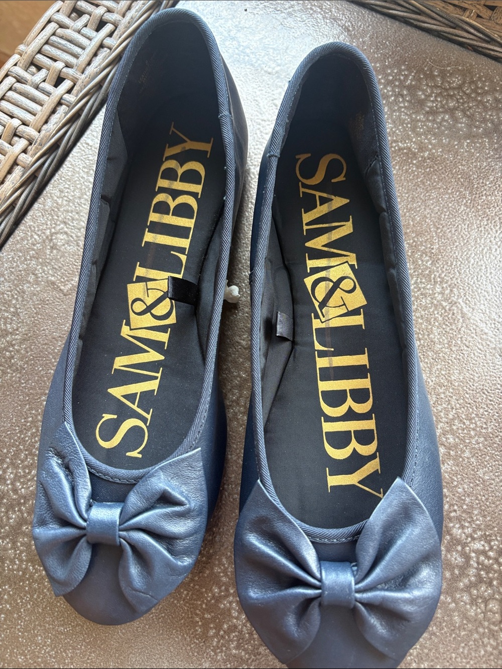 NWOT Sam & Libby Navy Blue Bow Leather Ballet Flats; Sz: 8; New w/o tags